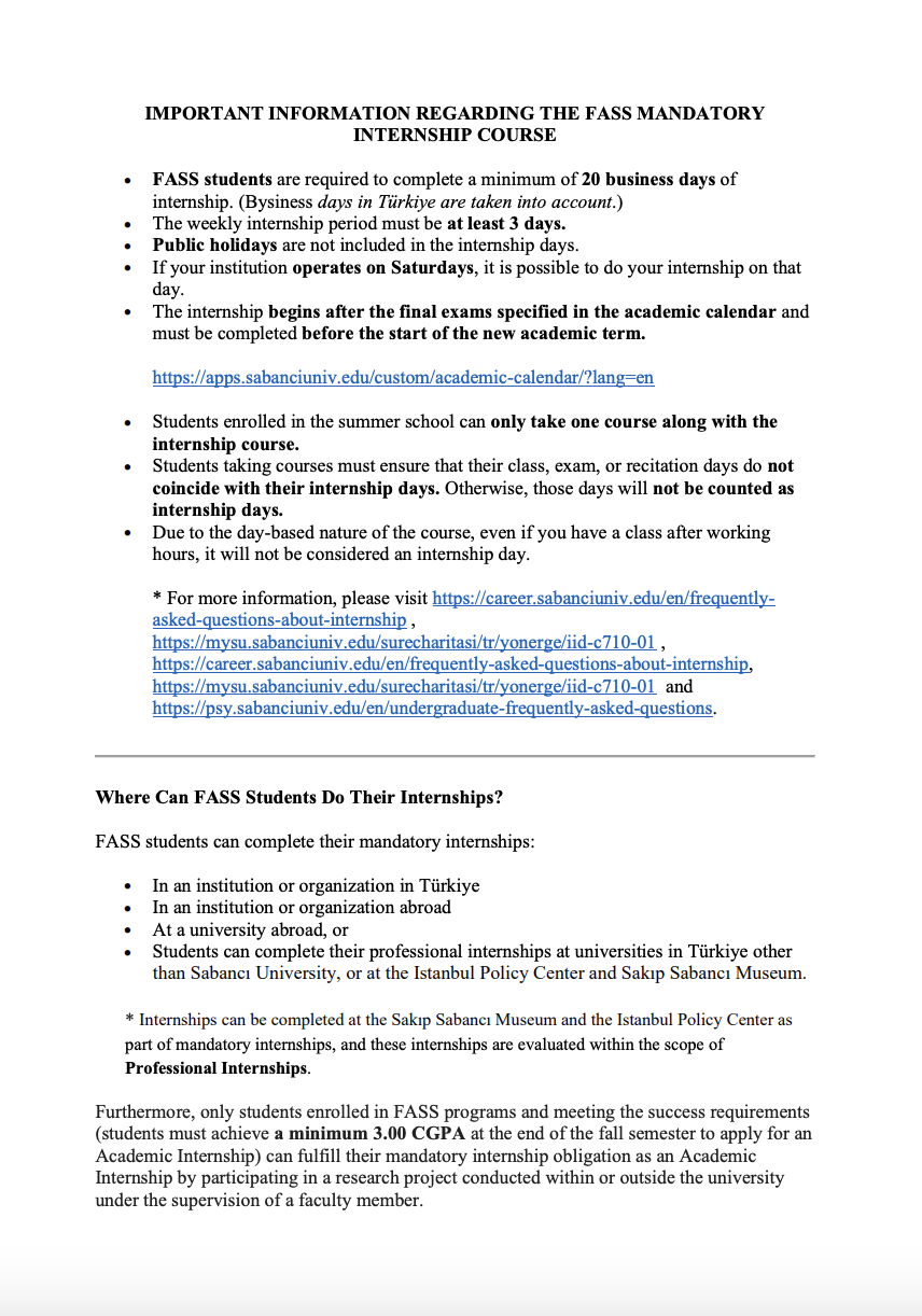 Important Information Regarding the Mandatory Internship