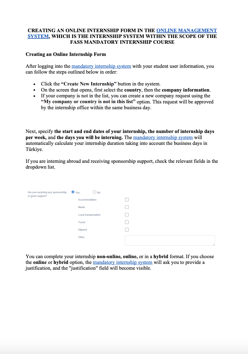 Creating an Online Internship Form in the Online Management Sys.