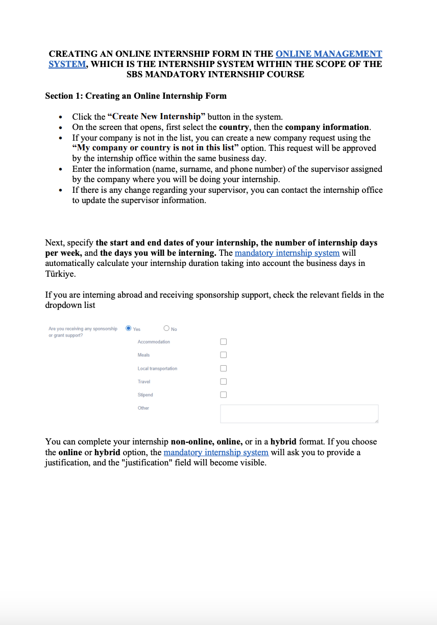 Creating an Online Internship Form in the Online Management Sys.