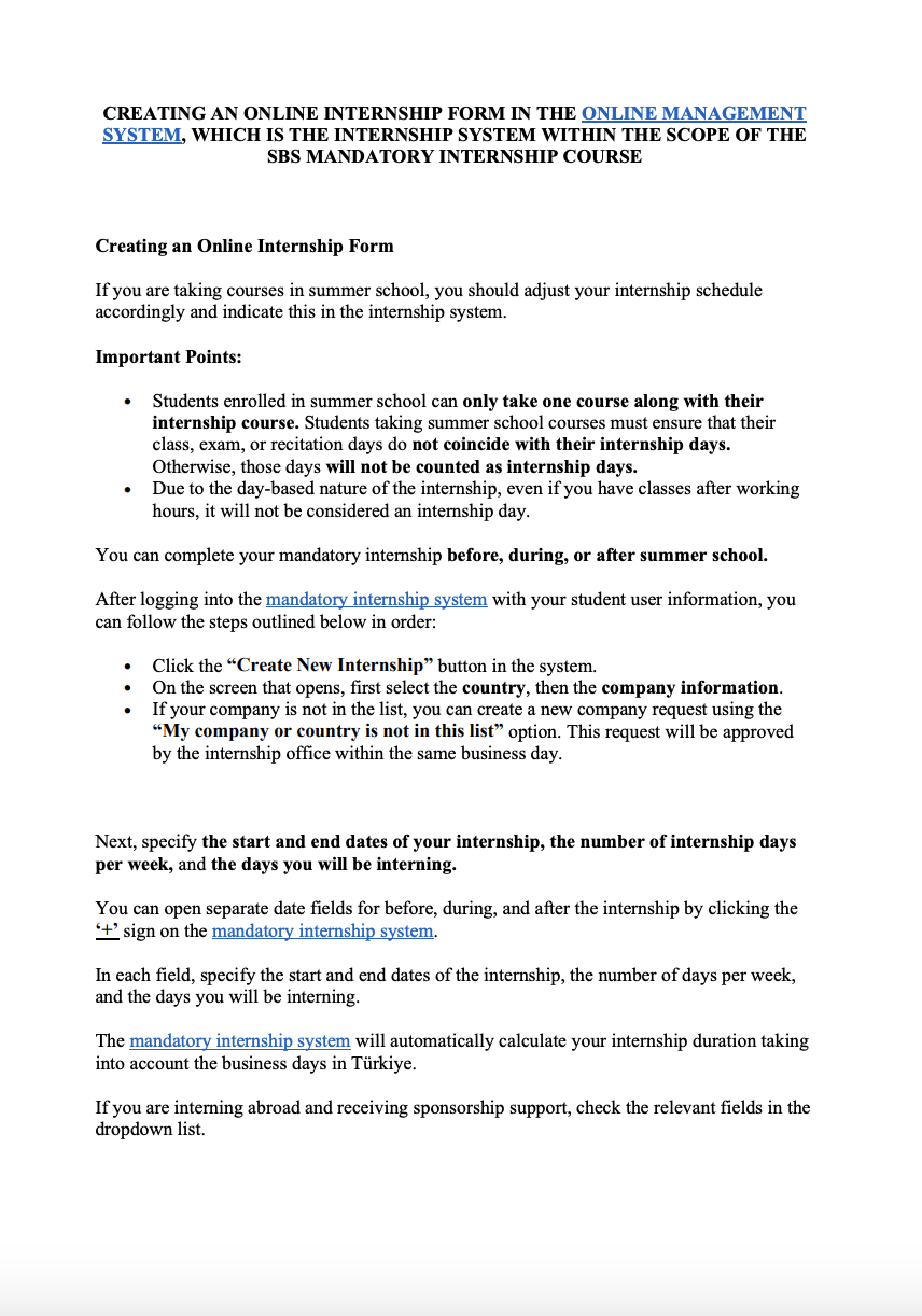 Creating an Online Internship Form in the Online Management Sys.