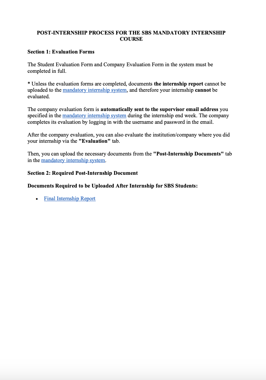 Post-Internship Process for the Mandatory Internship