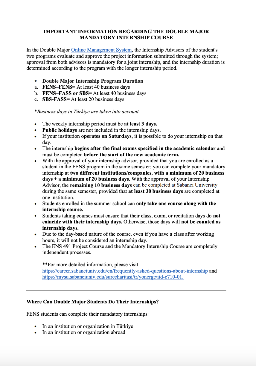 Important Information Regarding the Mandatory Internship
