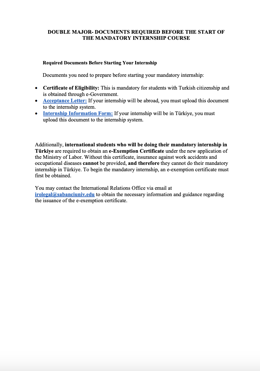 Documents Required Before the Start of the Mandatory Internship