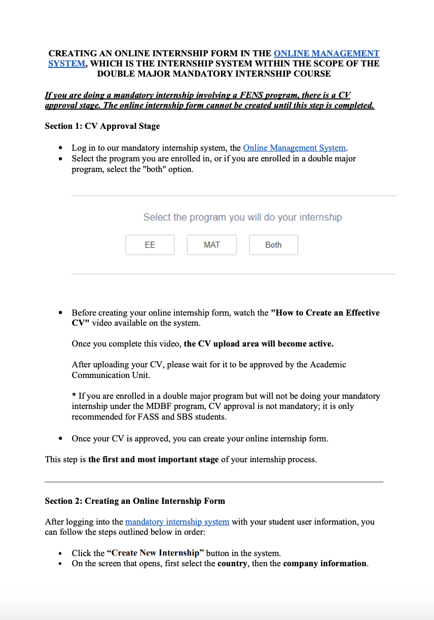 Creating an Online Internship Form in the Online Management 