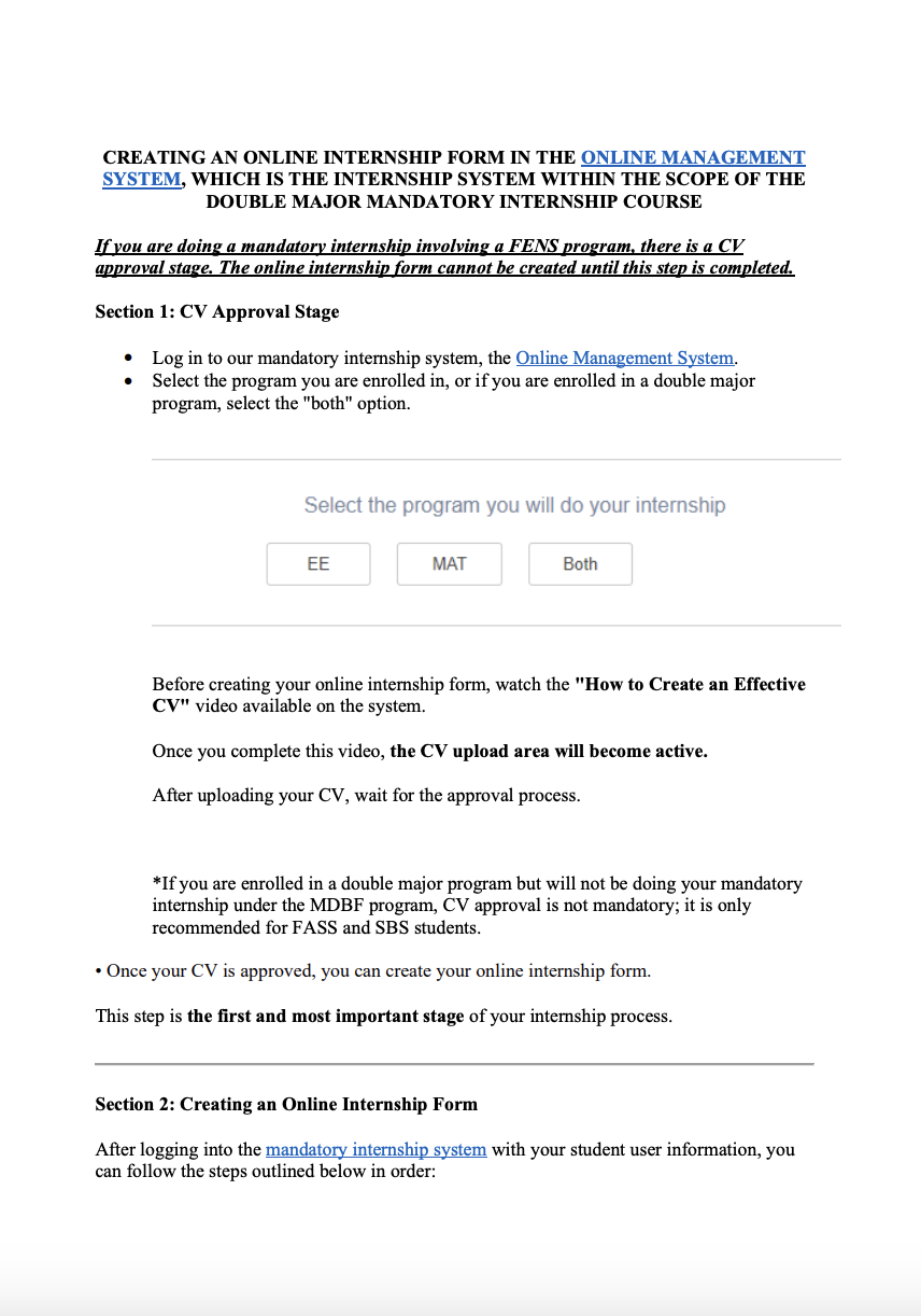Creating an Online Internship Form in the Online Management Sys.