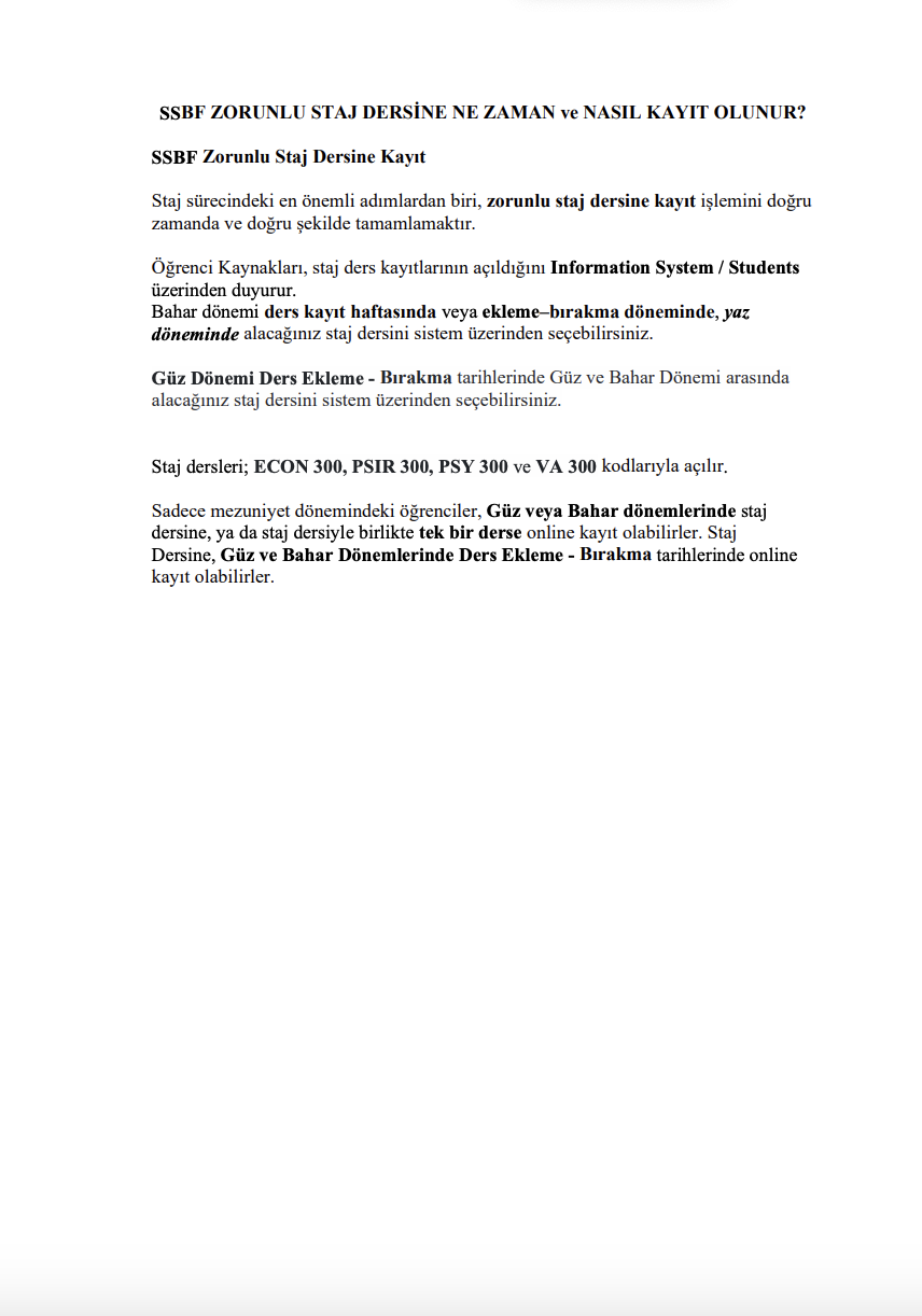 Staj Dersine Ne Zaman ve Nasıl Kayıt Olunur
