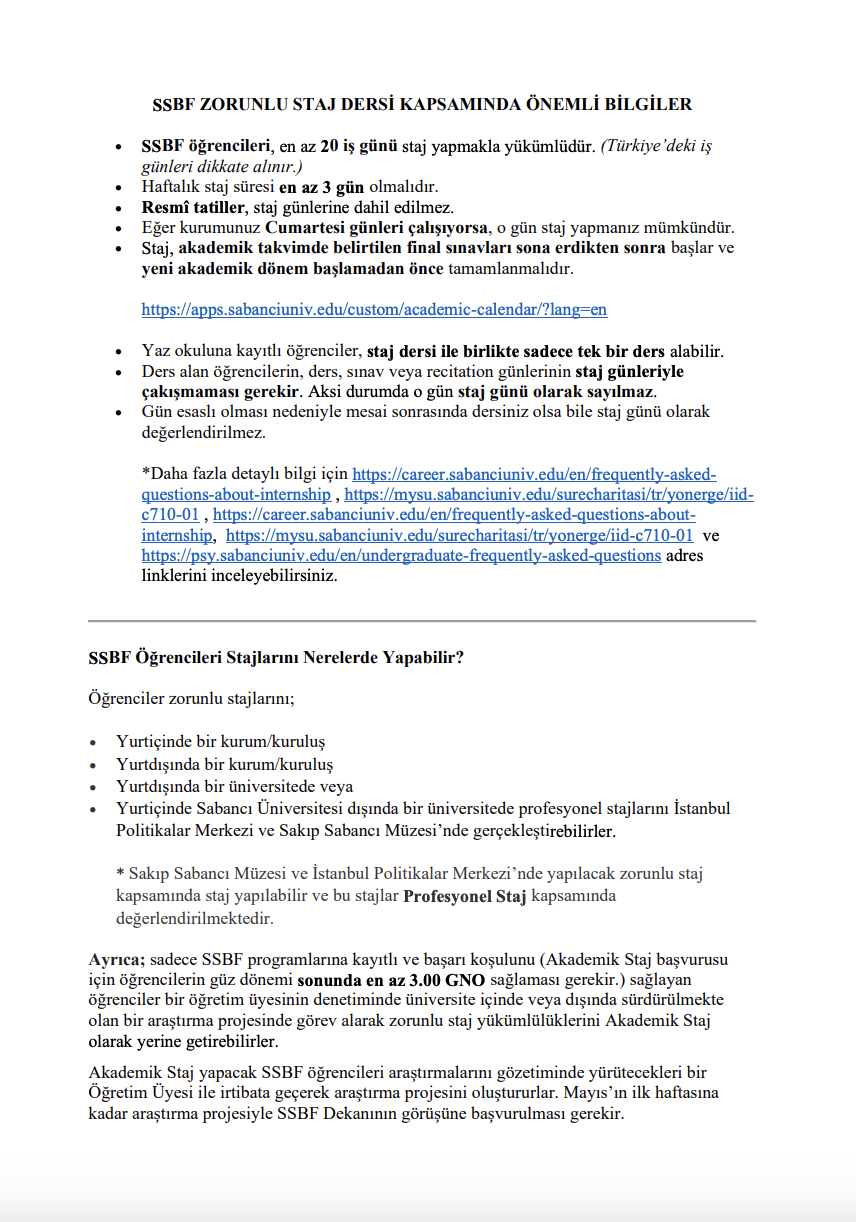 Zorunlu Staj Kapsamında Önemli Bilgiler