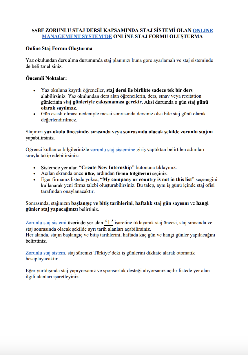 Online Staj Formu Oluşturma