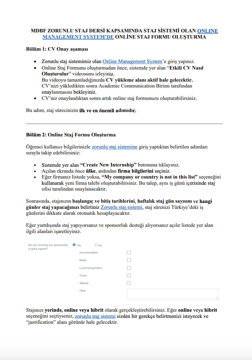 Online Staj Formu Oluşturma