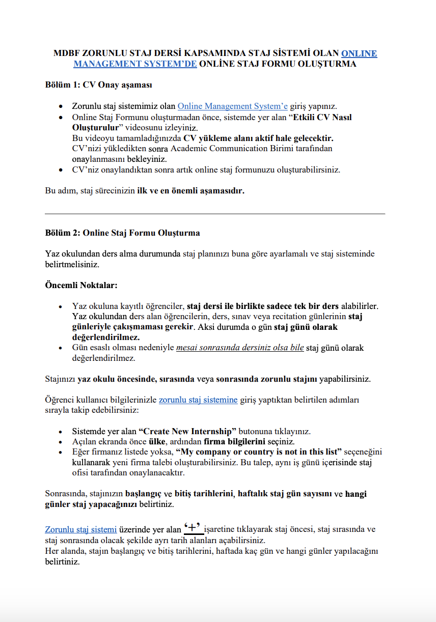 Yaz Okulu Dahil_ Online Staj Formu Oluşturma