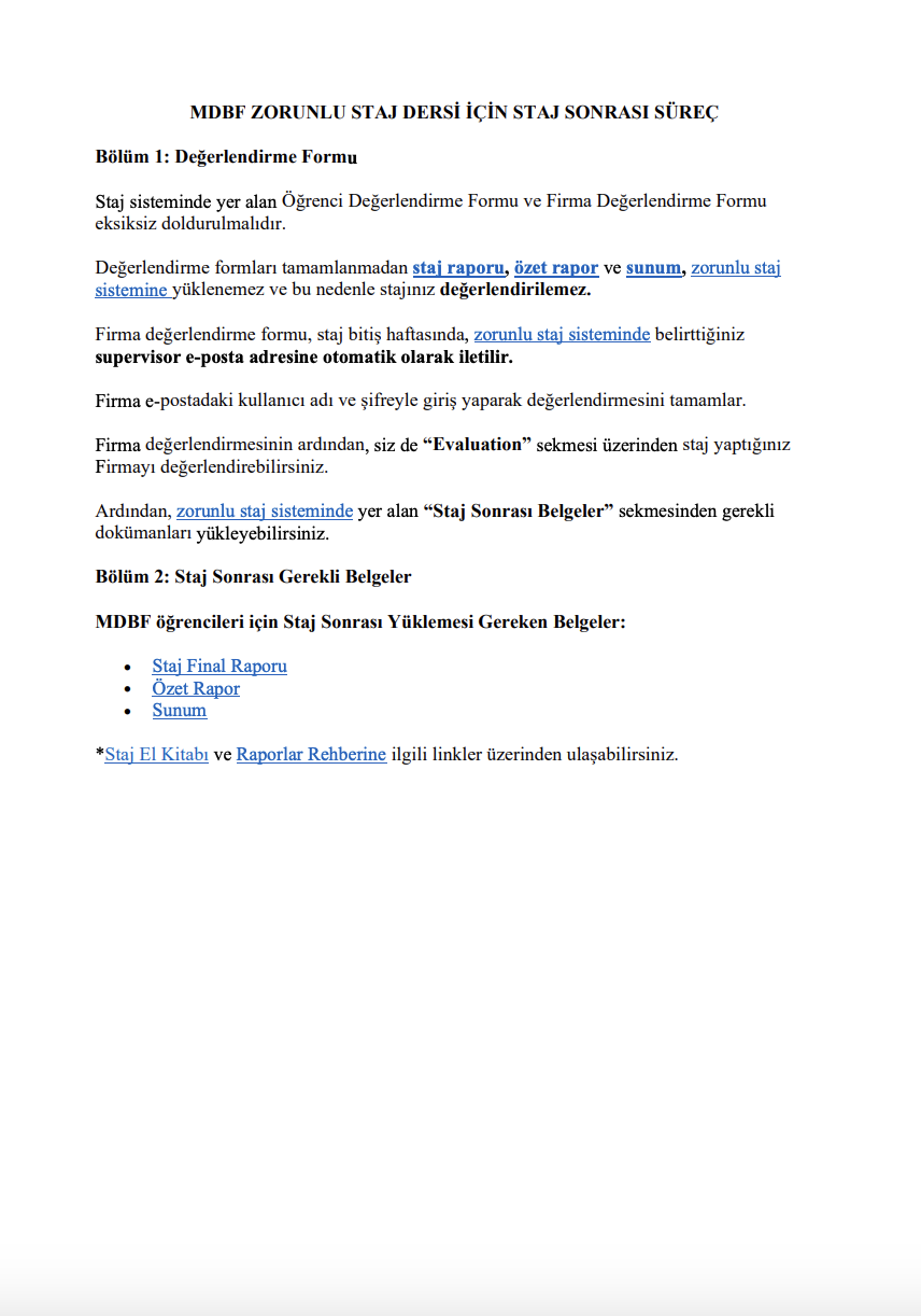 Zorunlu Staj Tamamlandıktan Sonraki Süreç