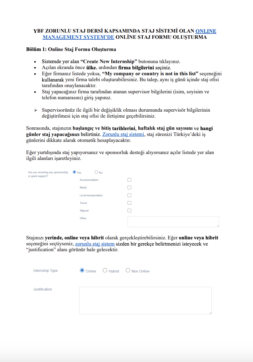Online Staj Formu Oluşturma