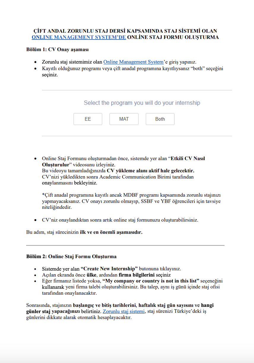 Online Staj Formu Oluşturma