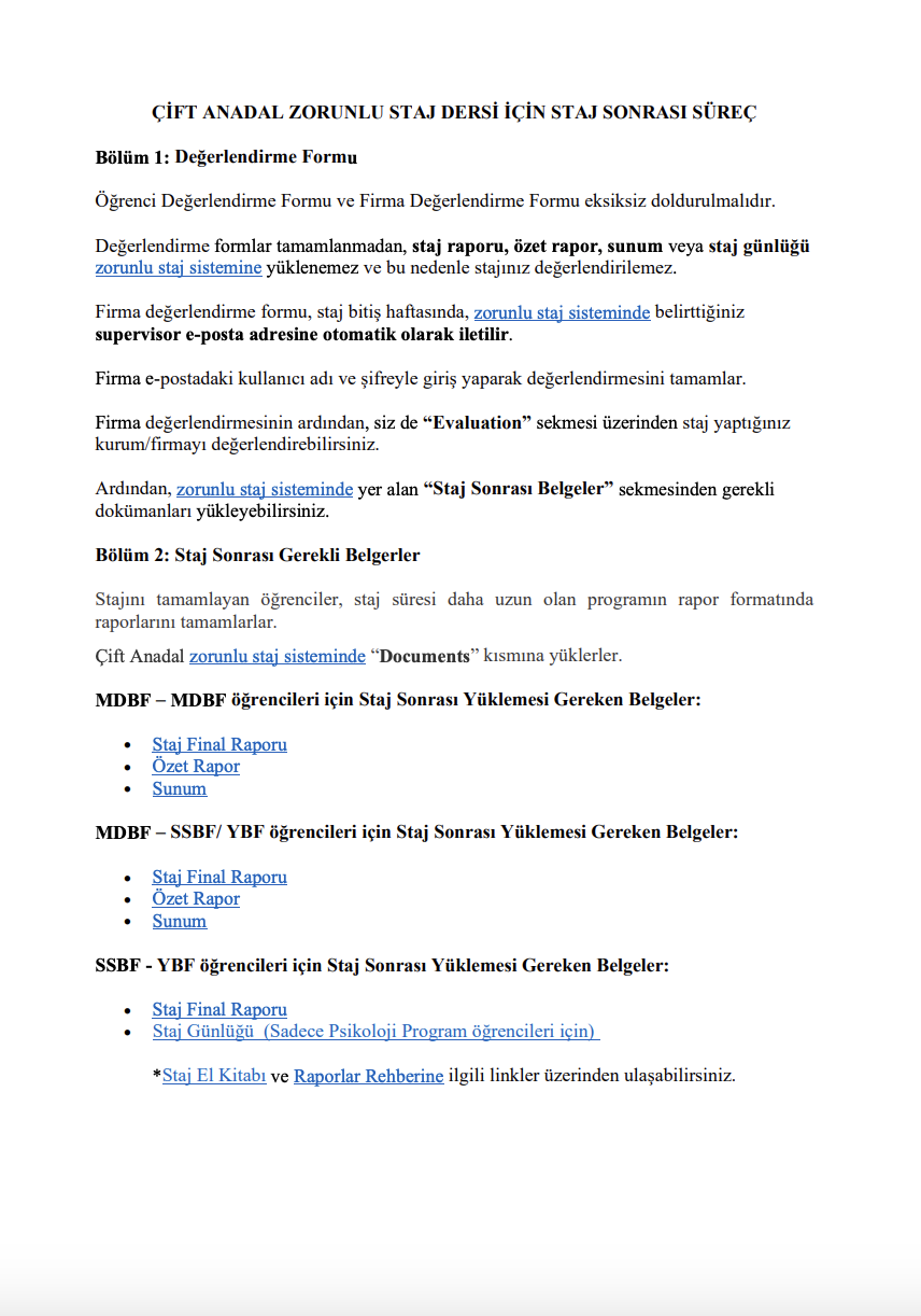 Zorunlu Staj Tamamlandıktan Sonraki Süreç